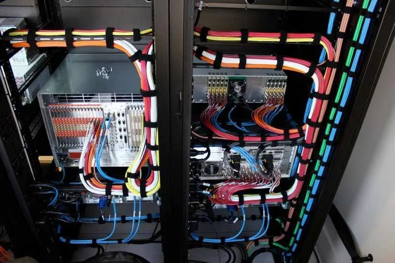 Professionally dressed AV equipment rack at Belden