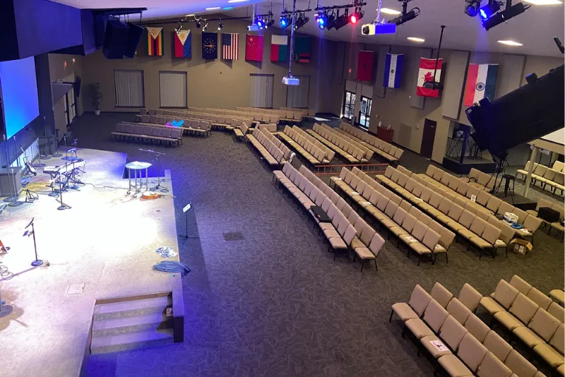 Stage lighting installation at Faith Church